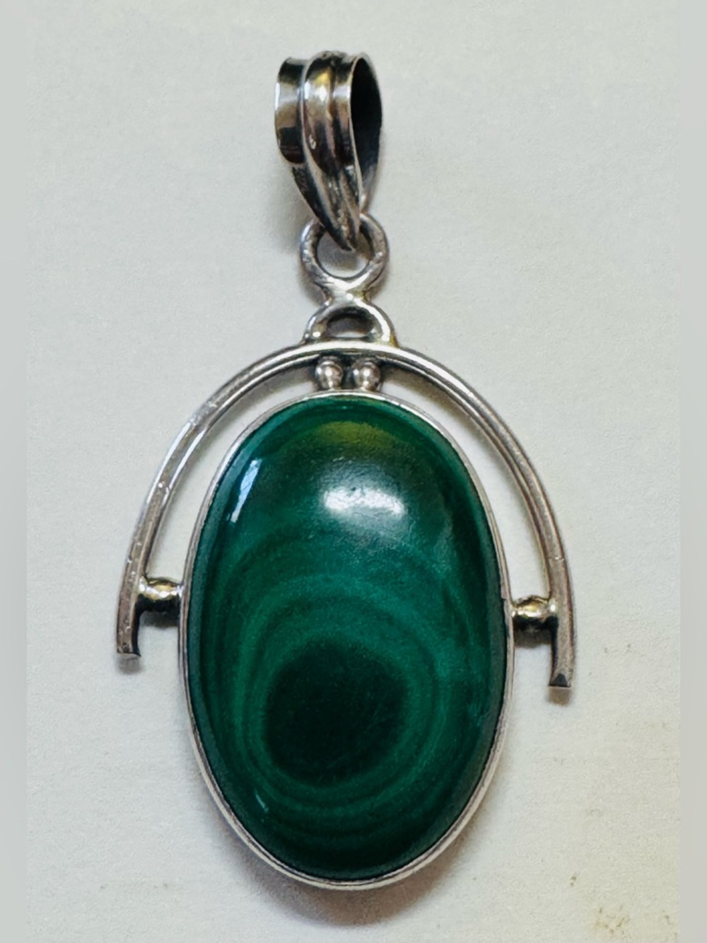 Sterling Silver 925 Green Malachite Oval Pendant